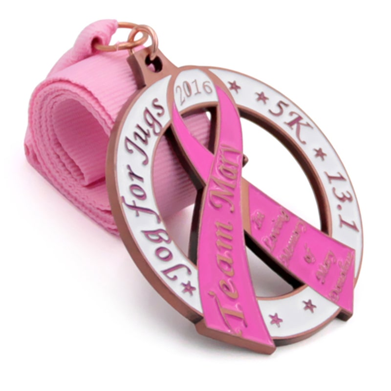 Hersteller kundenspezifische 5k-Medaille mit Ausschnitt aus rosa Band